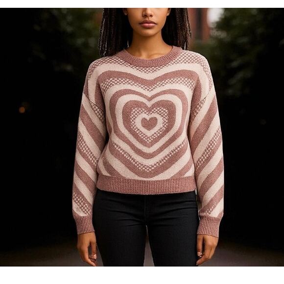 No Boundaries Pink & White Heart Sweater – XS – NWT – Recycled Polyester - SOFT - Picture 1 of 7